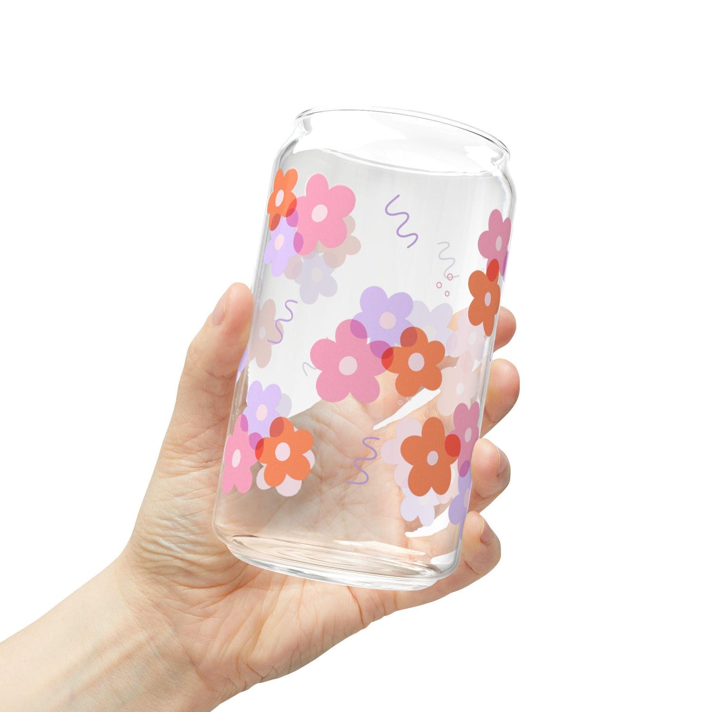 Girly Floral glass cup with bamboo lid glass straw, Cute Cup Beer Can Iced Coffee Glass Cup Cute funny Glass Cup gift for her